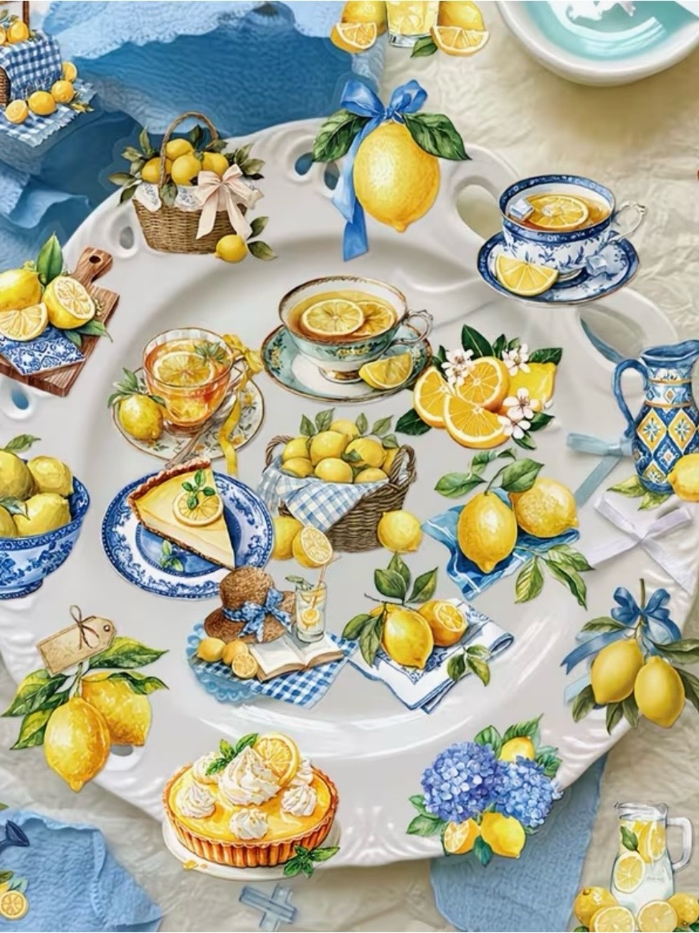 50 Blue & Yellow Lemon Stickers Mediterranean Citrus Drinks Fruit Tote Pie - Picture 8 of 9